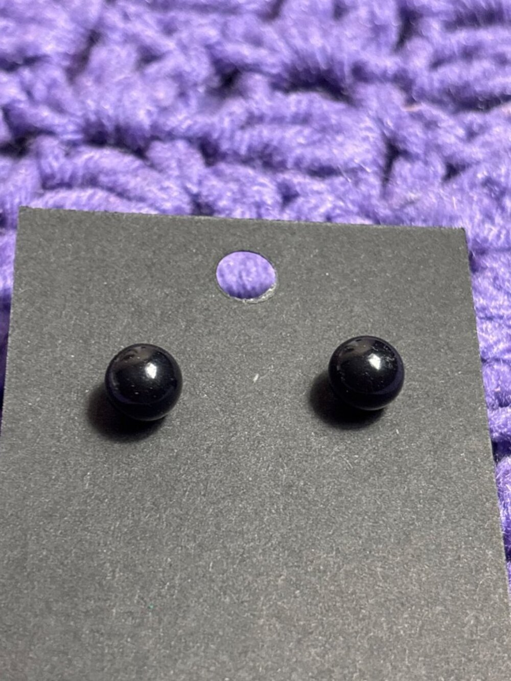 Black Round Plastic Stud Earrings 0.25 inch